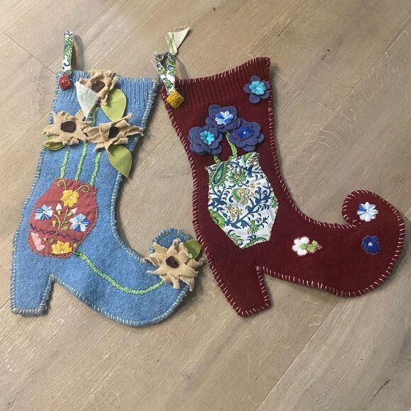 NEW Kim Soles Design hand crafted felt 2 Christmas stockings